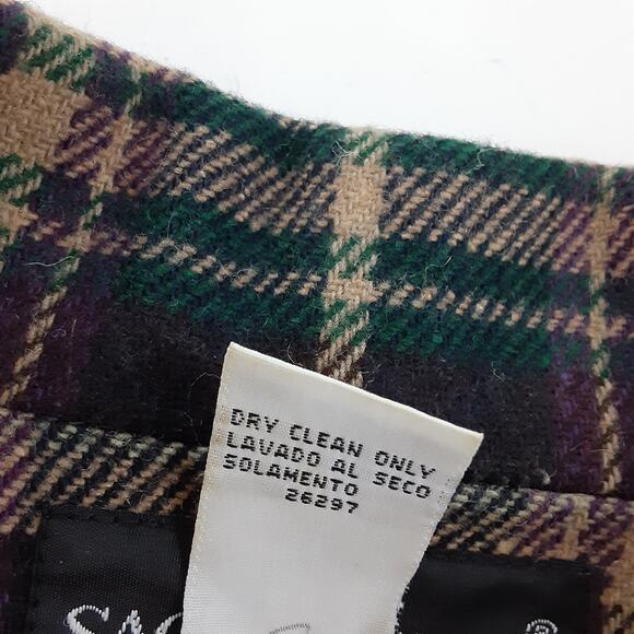 Vintage 1980s Wool Blend Blazer Jacket Tartan Plaid Green Purple Oversized Sz 16 - Picture 5 of 8
